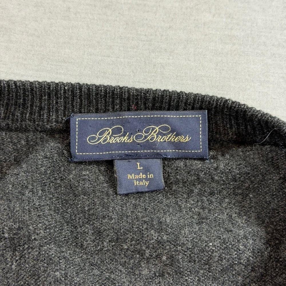 Brooks Brothers Sweater Mens Large Grey Fair V-Neck Made in Italy Raglan Sleeve - Picture 3 of 7